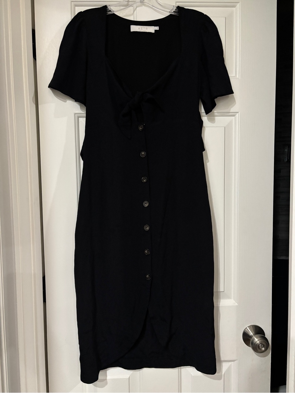 ASTR Black Tie Front Button Midi Dress - Size Small
